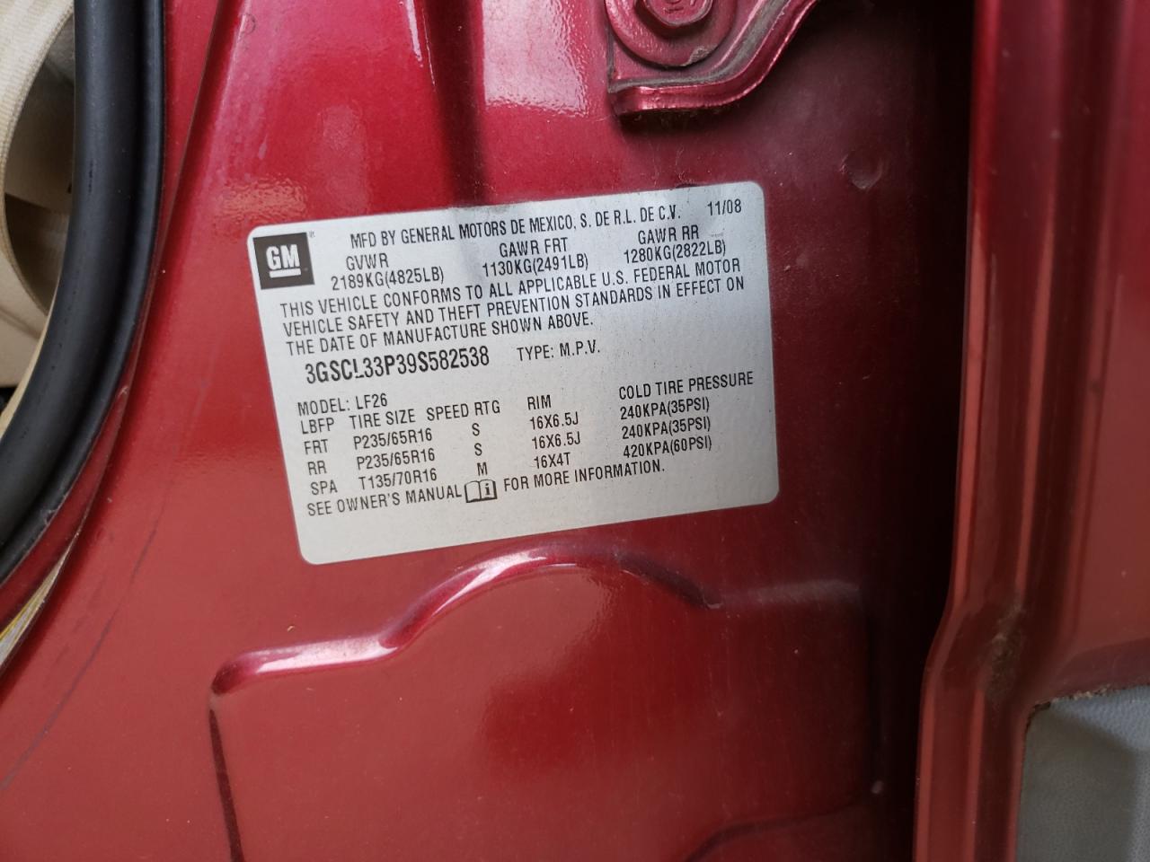Photo 10 from auction – 2009 SATURN VUE XE with VIN 3GSCL33P39S582538