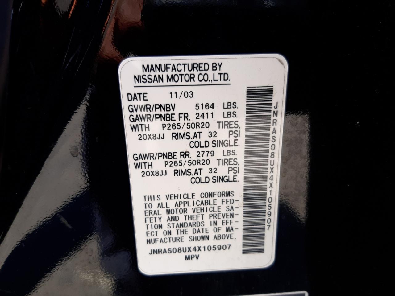 Photo 10 from auction – 2004 INFINITI FX35 with VIN JNRAS08UX4X105907