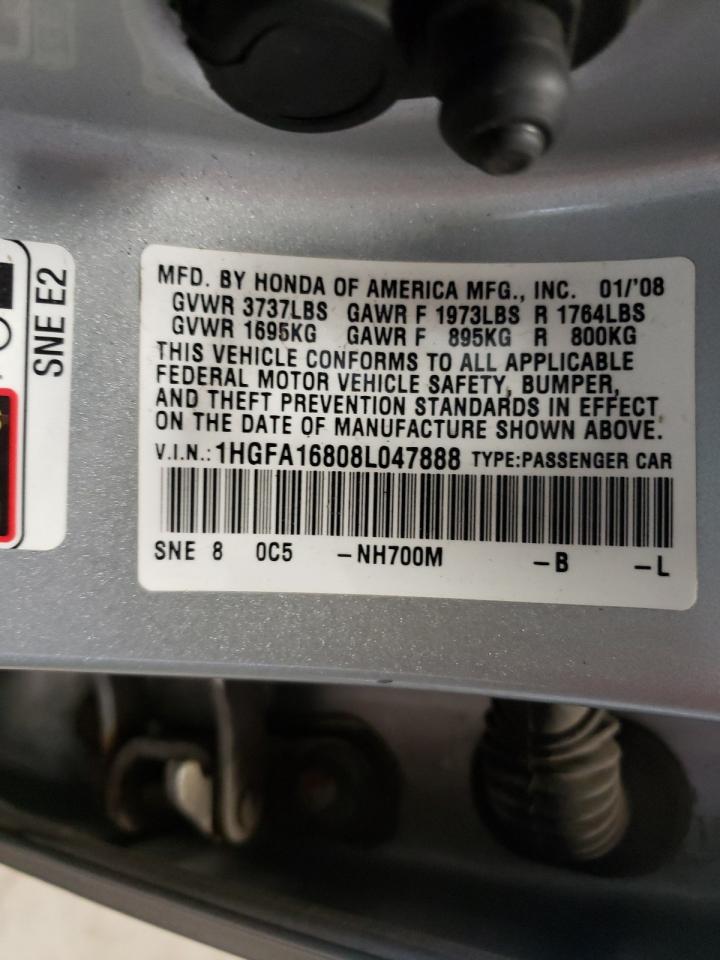 Photo 10 from auction – 2008 HONDA CIVIC EX with VIN 1HGFA16808L047888