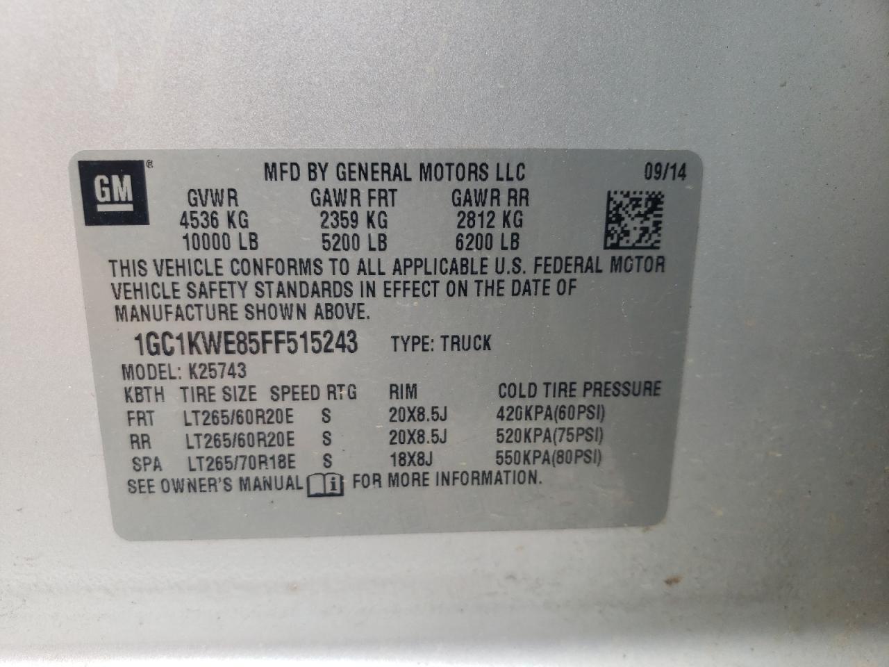 Photo 10 from auction – 2015 CHEVROLET SILVERADO with VIN 1GC1KWE85FF515243