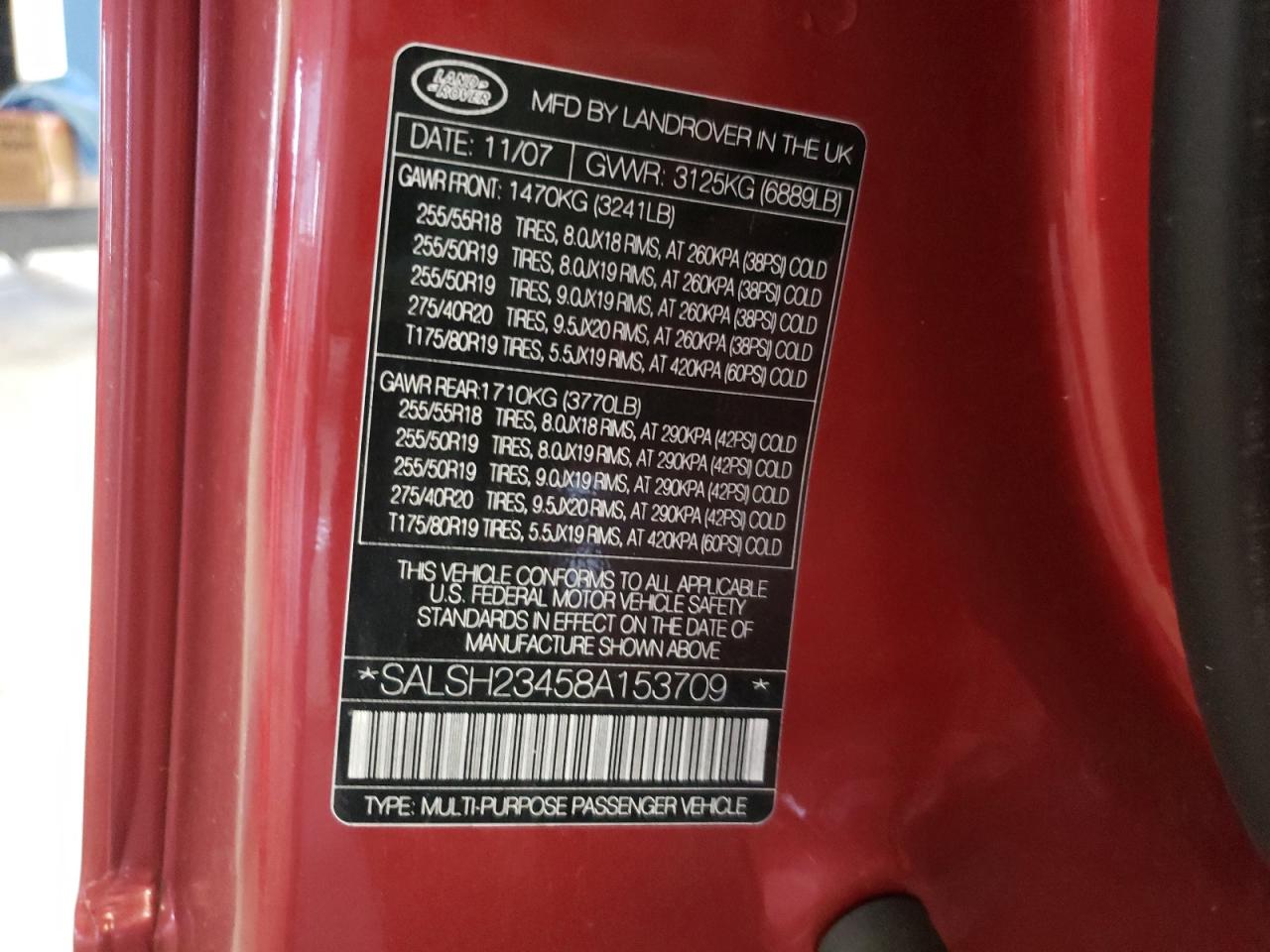 Photo 10 from auction – 2008 LAND ROVER RANGE ROVE with VIN SALSH23458A153709