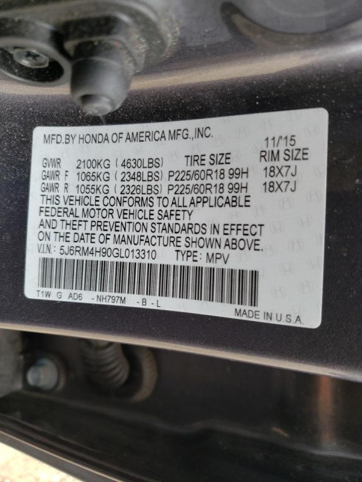 Photo 10 from auction – 2016 HONDA CR-V TOURI with VIN 5J6RM4H90GL013310
