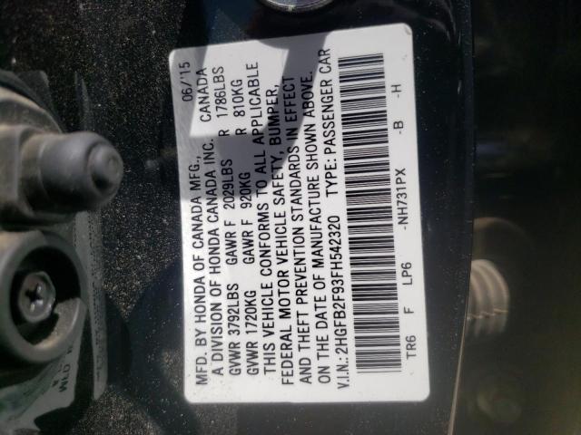 Photo 10 from auction – 2015 HONDA CIVIC EXL with VIN 2HGFB2F93FH542320