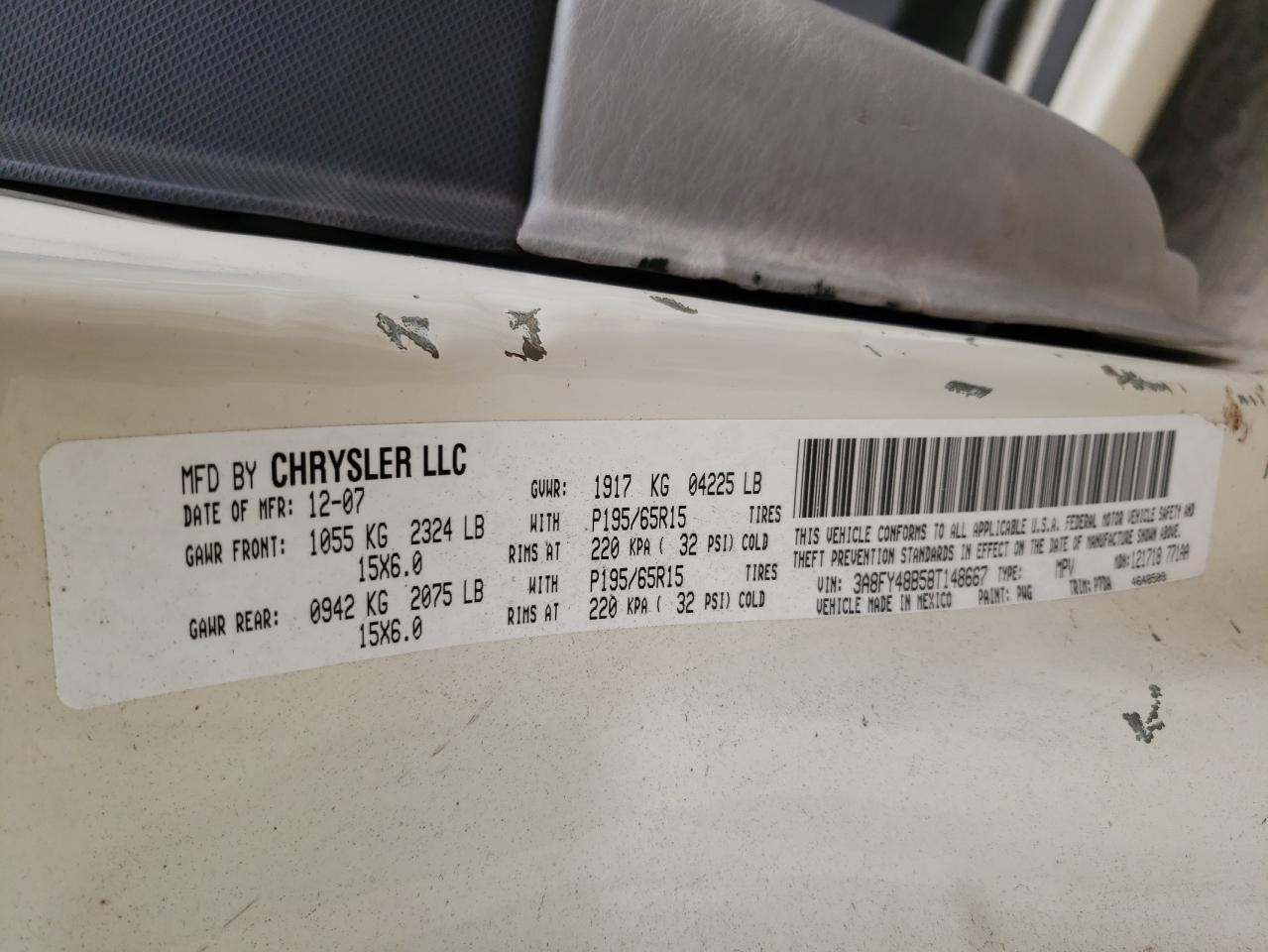 Photo 10 from auction – 2008 CHRYSLER PT CRUISER with VIN 3A8FY48B58T148667