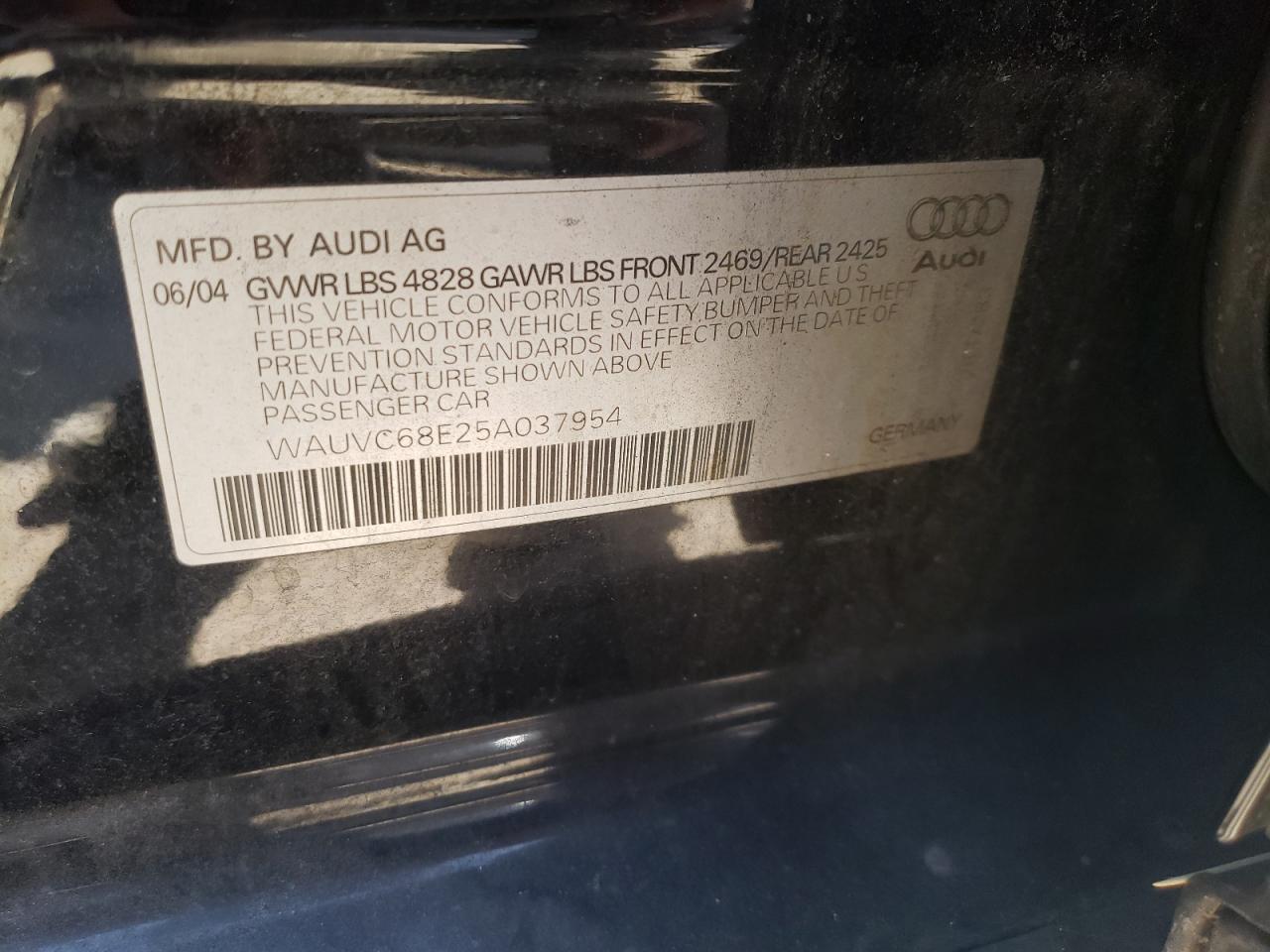 Photo 10 from auction – 2005 AUDI A4 1.8T AV with VIN WAUVC68E25A037954