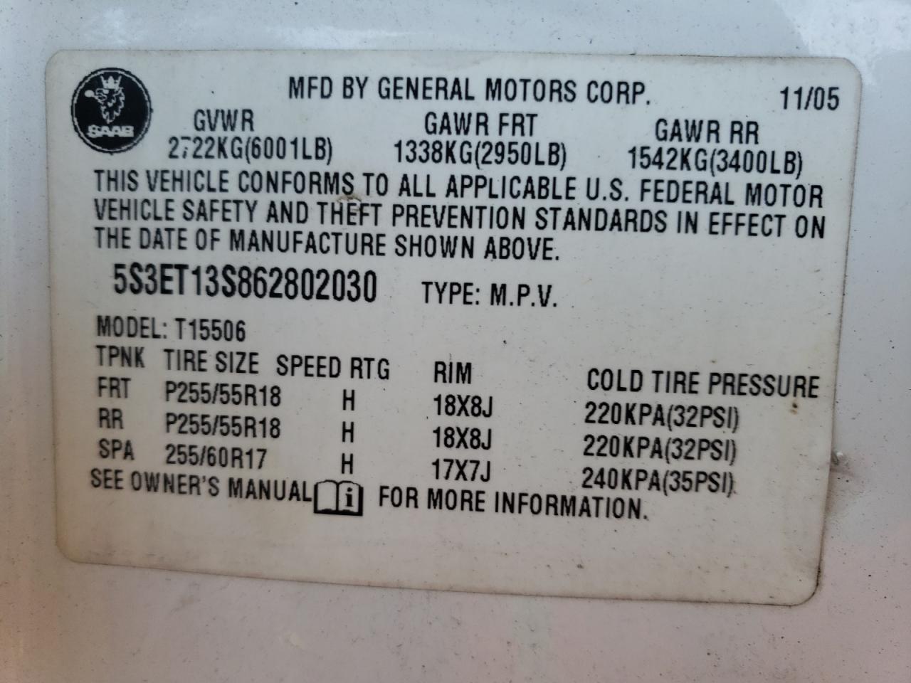 Photo 10 from auction – 2006 SAAB 9-7X LINEA with VIN 5S3ET13S862802030