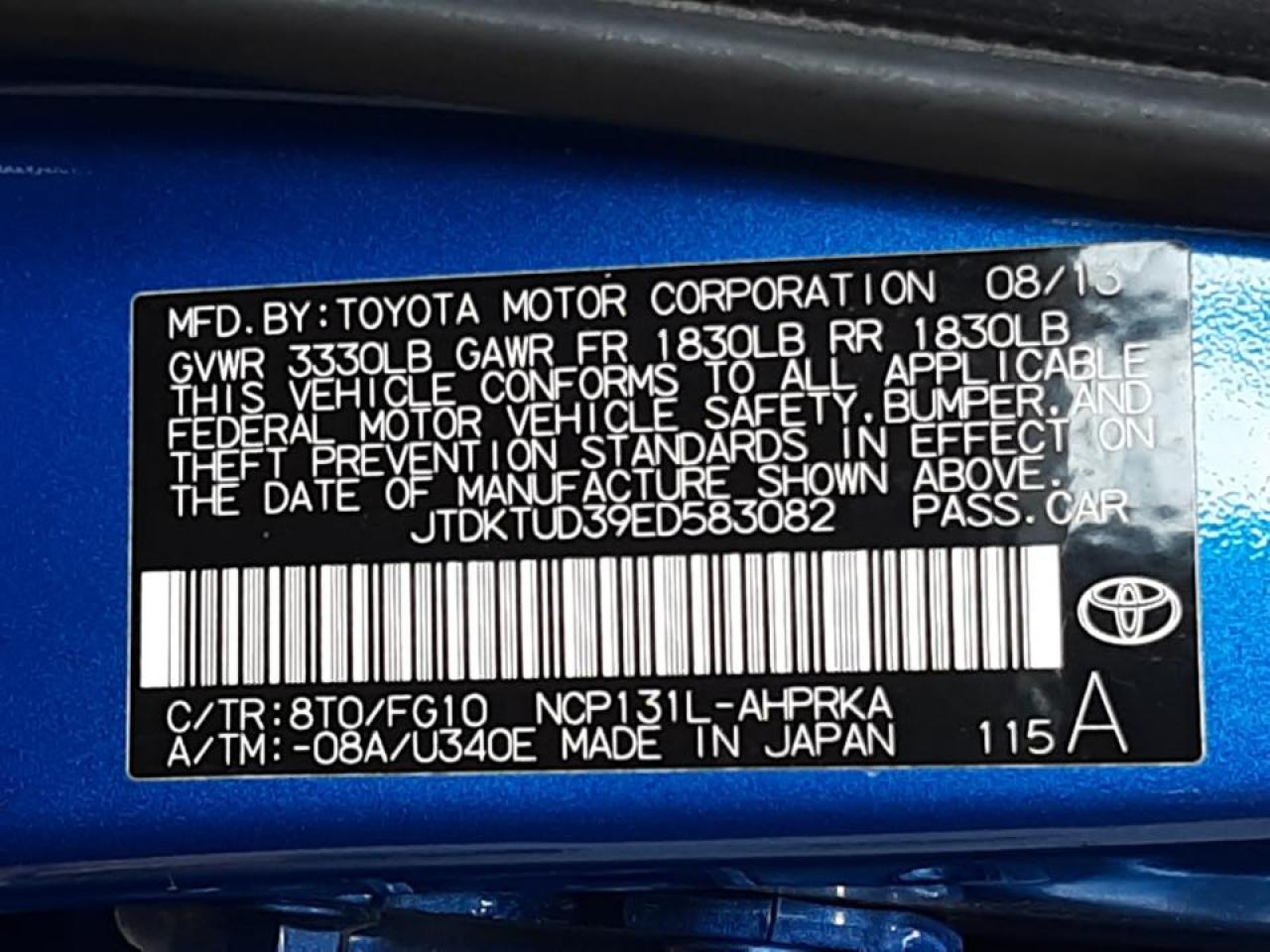 Photo 10 from auction – 2014 TOYOTA YARIS with VIN JTDKTUD39ED583082