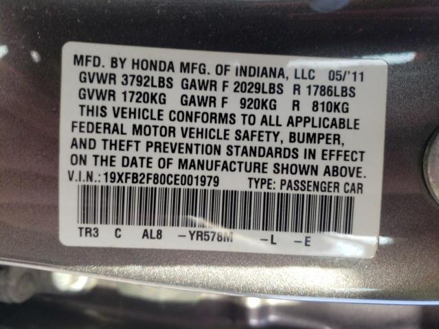 Photo 10 from auction – 2012 HONDA CIVIC EX with VIN 19XFB2F80CE001979