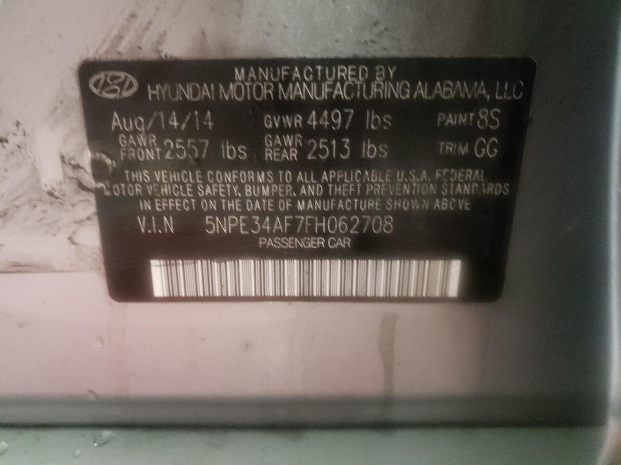Photo 10 from auction – 2015 HYUNDAI SONATA SPO with VIN 5NPE34AF7FH062708