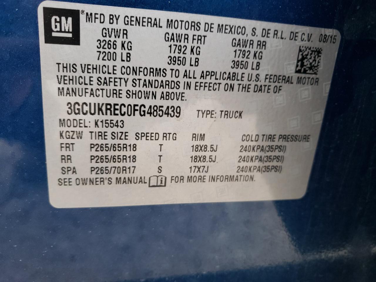 Photo 10 from auction – 2015 CHEVROLET SILVERADO with VIN 3GCUKREC0FG485439