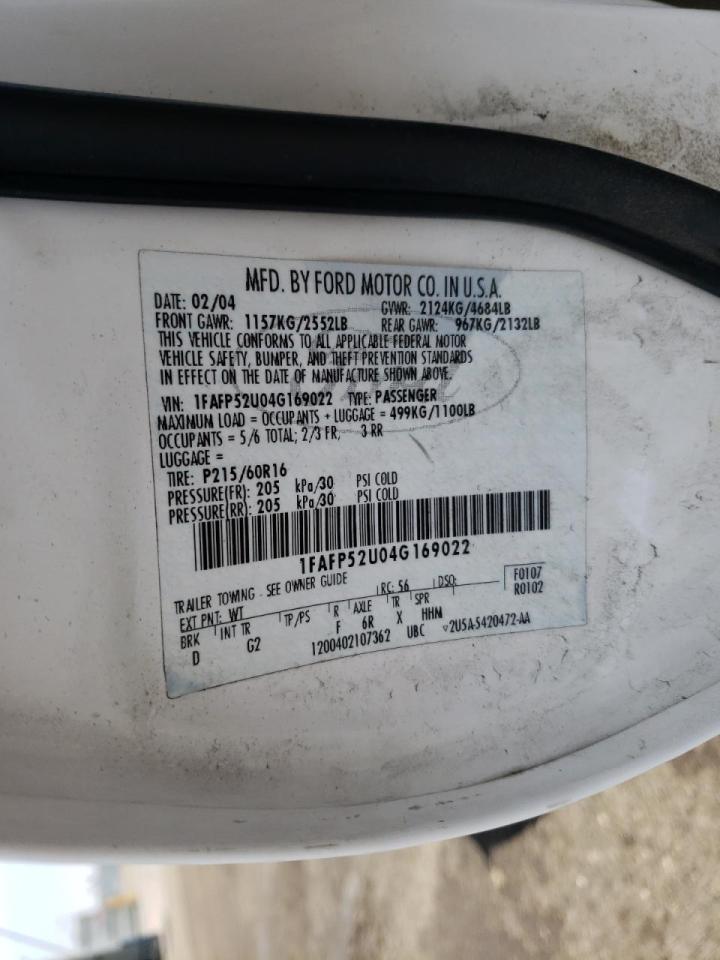 Photo 10 from auction – 2004 FORD TAURUS LX with VIN 1FAFP52U04G169022