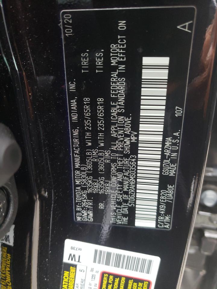 Photo 10 from auction – 2021 TOYOTA HIGHLANDER with VIN 5TDGZRAH6MS035643