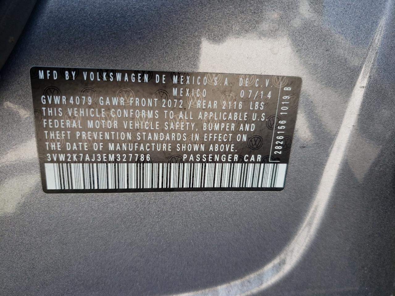 Photo 10 from auction – 2014 VOLKSWAGEN JETTA BASE with VIN 3VW2K7AJ3EM327786