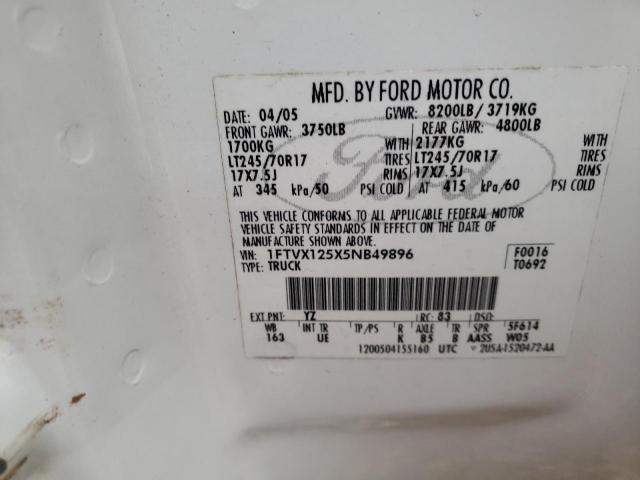 Photo 10 from auction – 2005 FORD F150 with VIN 1FTVX125X5NB49896