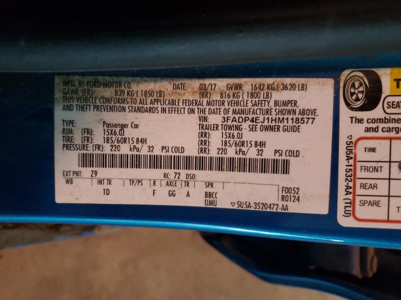 Photo 20 from auction – 2017 FORD FIESTA SE with VIN 3FADP4EJ1HM118577