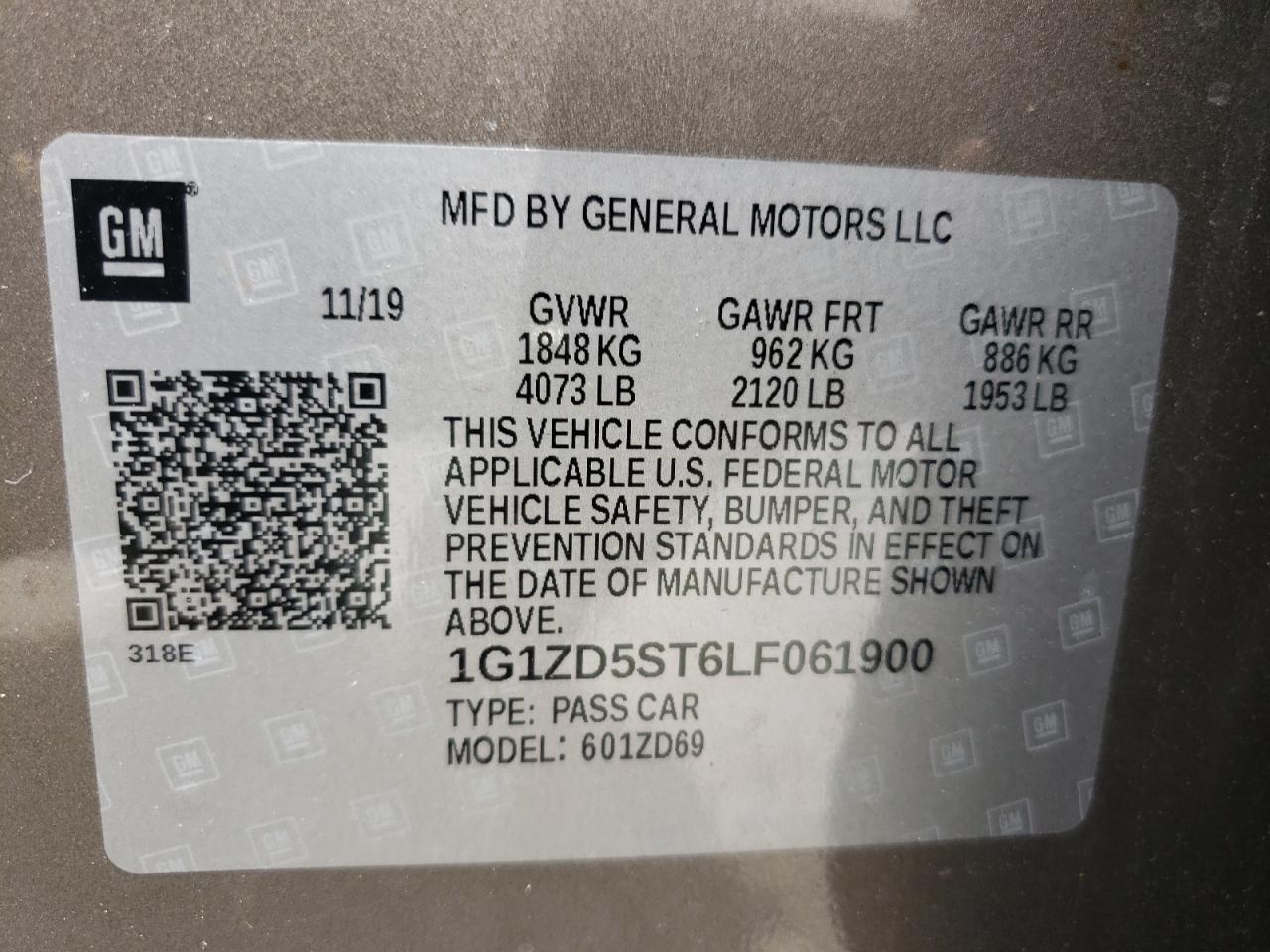 Photo 10 from auction – 2020 CHEVROLET MALIBU LT with VIN 1G1ZD5ST6LF061900
