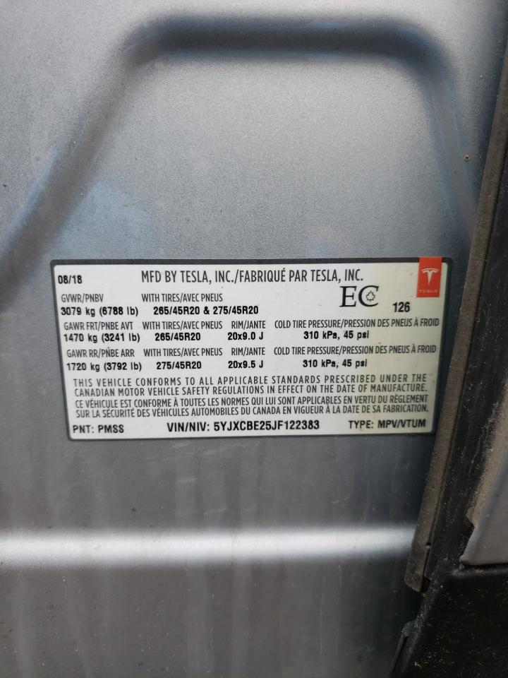 Photo 10 from auction – 2018 TESLA MODEL X with VIN 5YJXCBE25JF122383