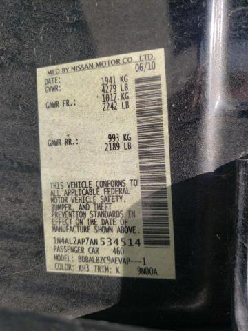 Photo 10 from auction – 2010 NISSAN ALTIMA BAS with VIN 1N4AL2AP7AN534514