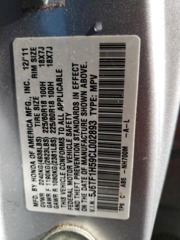 Photo 10 from auction – 2012 HONDA CROSSTOUR with VIN 5J6TF1H59CL002893