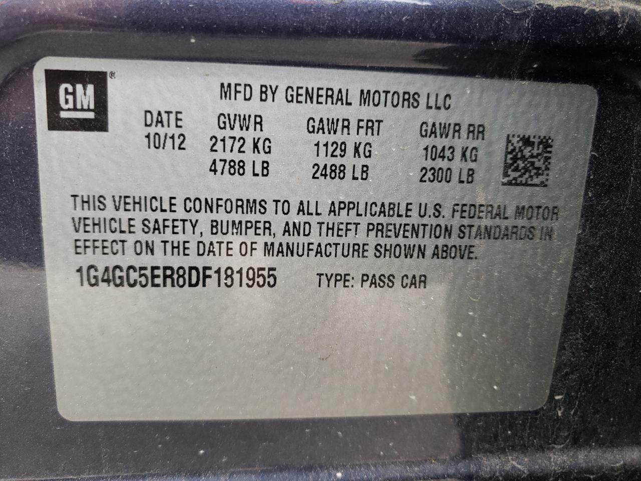 Photo 10 from auction – 2013 BUICK LACROSSE with VIN 1G4GC5ER8DF181955