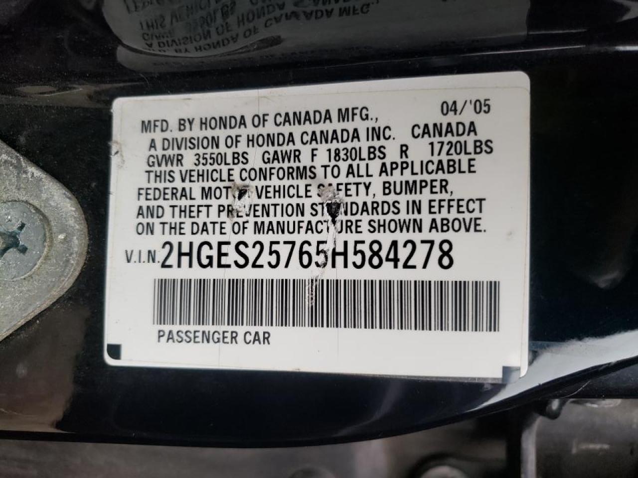 Photo 10 from auction – 2005 HONDA CIVIC EX with VIN 2HGES25765H584278