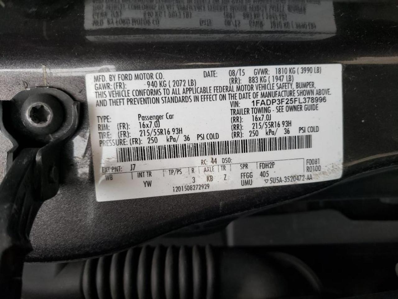 Photo 10 from auction – 2015 FORD FOCUS SE with VIN 1FADP3F25FL378996
