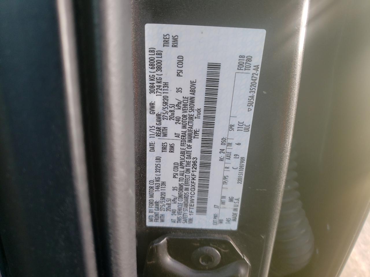 Photo 10 from auction – 2015 FORD F150 SUPER with VIN 1FTEW1CGXFKF12963