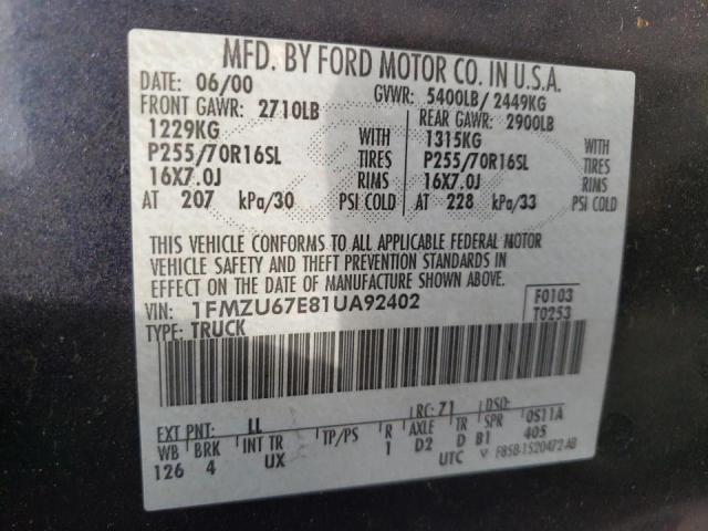 Photo 10 from auction – 2001 FORD EXPLORER S with VIN 1FMZU67E81UA92402