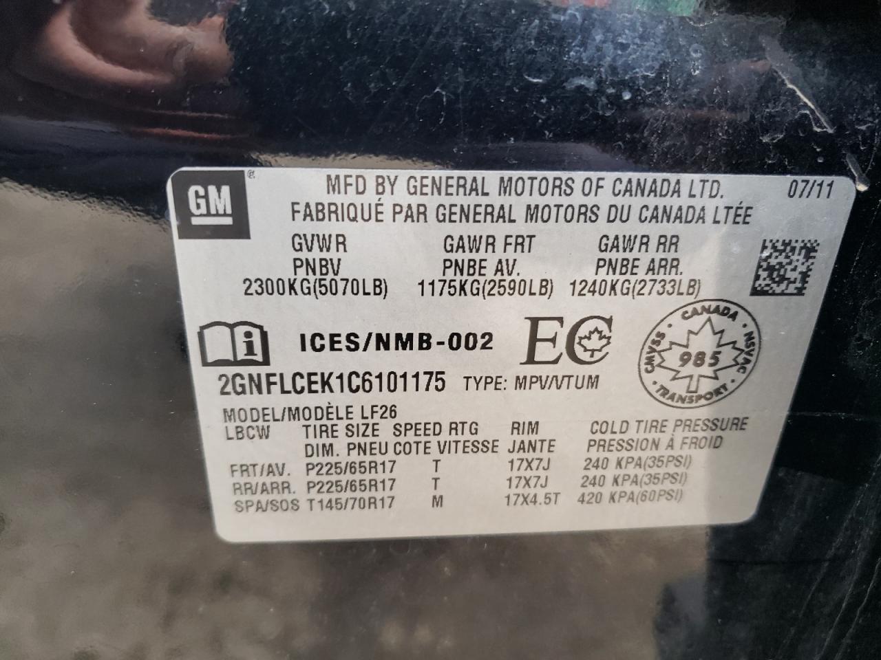 Zdjęcie 10 z aukcji – 2012 CHEVROLET EQUINOX LS z VIN 2GNFLCEK1C6101175