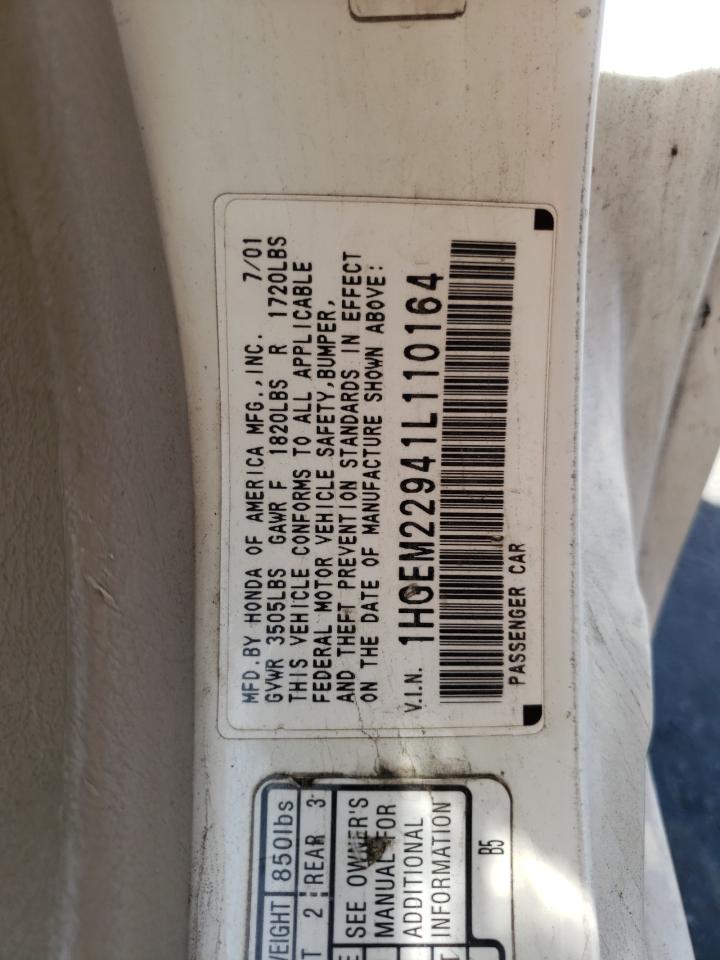 Photo 10 from auction – 2001 HONDA CIVIC SI with VIN 1HGEM22941L110164