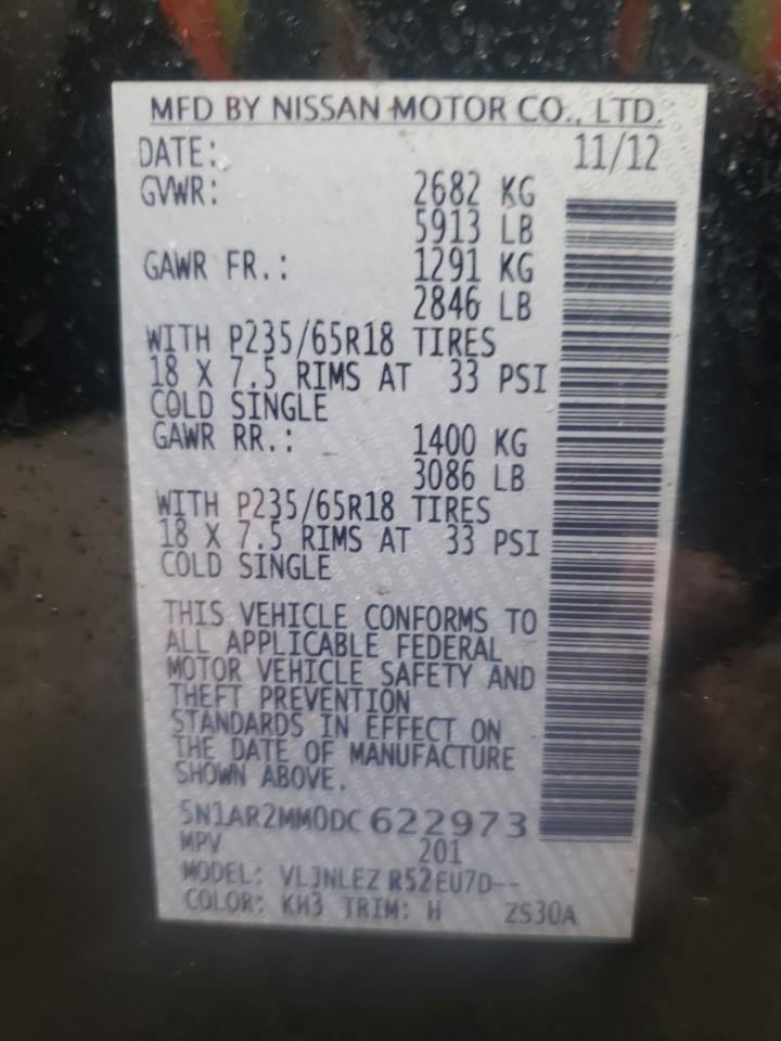 Photo 10 from auction – 2013 NISSAN PATHFINDER with VIN 5N1AR2MM0DC622973