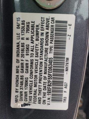 Photo 10 from auction – 2015 HONDA CIVIC LX with VIN 19XFB2F55FE063405