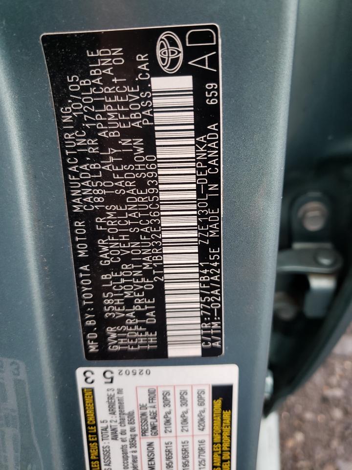 Photo 10 from auction – 2006 TOYOTA COROLLA CE with VIN 2T1BR32E36C593960