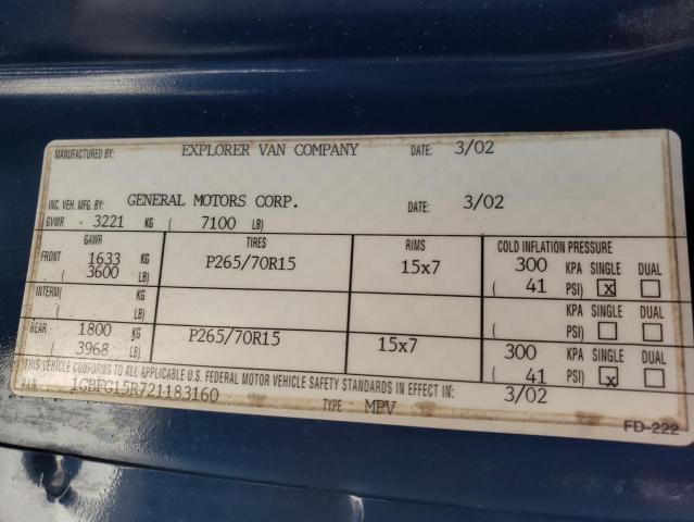 Photo 10 from auction – 2002 CHEVROLET EXPRESS G1 with VIN 1GBFG15R721183160
