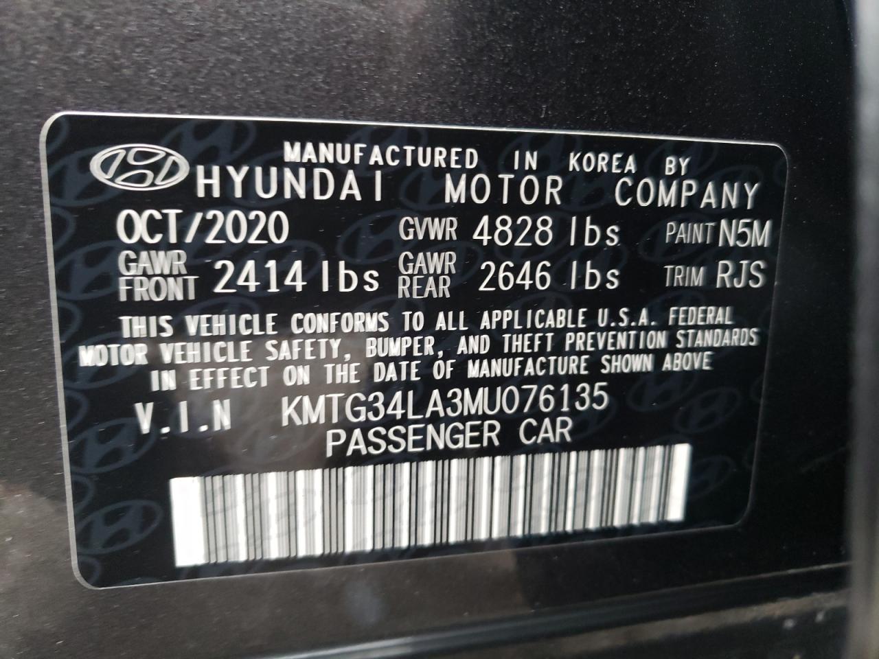 Photo 10 from auction – 2021 GENESIS G70 ELITE with VIN KMTG34LA3MU076135