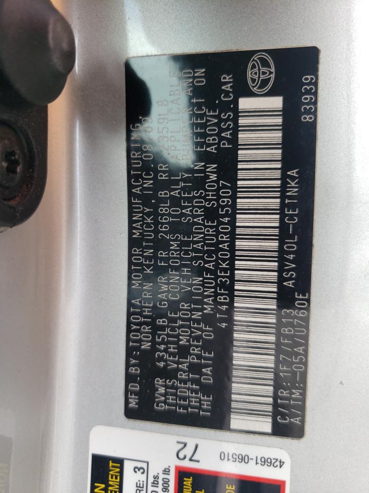 Photo 10 from auction – 2010 TOYOTA CAMRY BASE with VIN 4T4BF3EK0AR045907