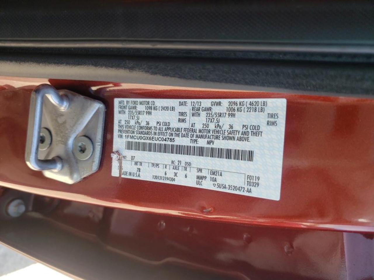 Photo 10 from auction – 2014 FORD ESCAPE SE with VIN 1FMCU0GX6EUC04785