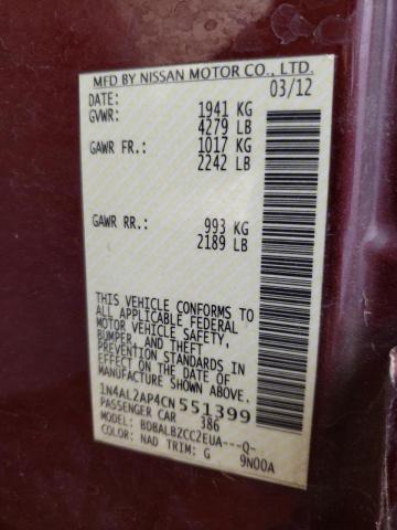 Photo 10 from auction – 2012 NISSAN ALTIMA with VIN 1N4AL2AP4CN551399