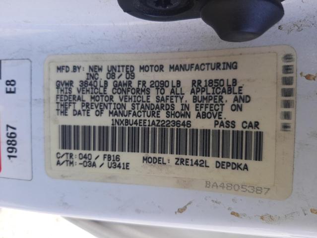 Photo 10 from auction – 2010 TOYOTA COROLLA BA with VIN 1NXBU4EE1AZ223646