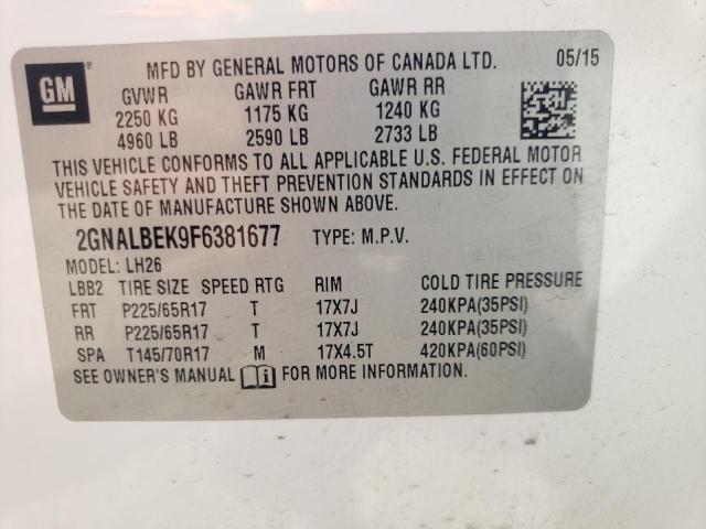 Photo 10 from auction – 2015 CHEVROLET EQUINOX LT with VIN 2GNALBEK9F6381677