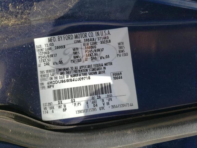 Photo 10 from auction – 2004 MERCURY MOUNTAINEE with VIN 4M2DU86W84UJ09718