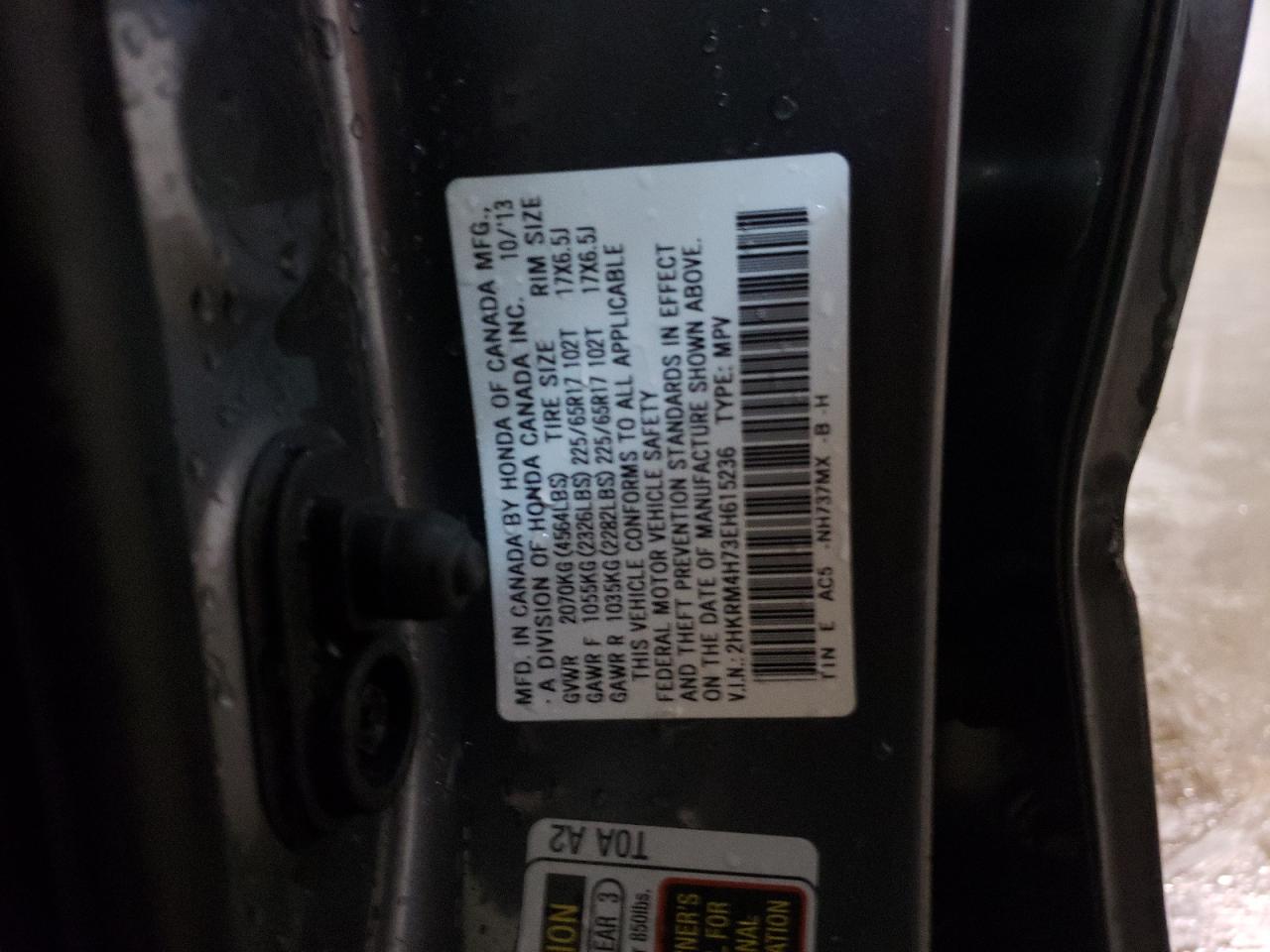 Photo 10 from auction – 2014 HONDA CR-V EXL with VIN 2HKRM4H73EH615236