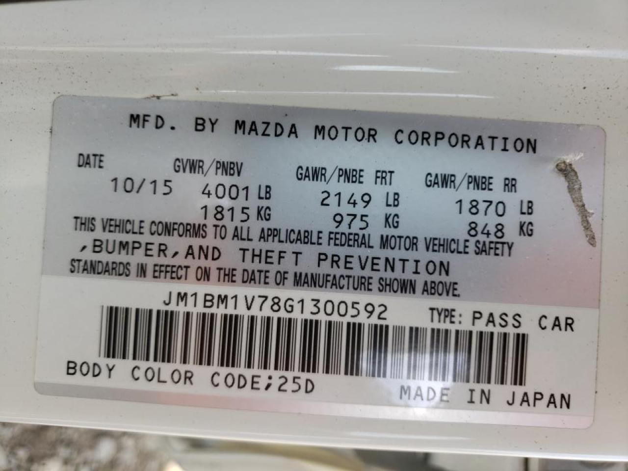 Photo 10 from auction – 2016 MAZDA 3 TOURING with VIN JM1BM1V78G1300592