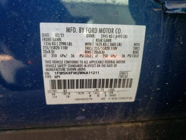 Photo 1 from auction – 2021 FORD EXPLORER L with VIN 1FM5K8FW2MNA11211