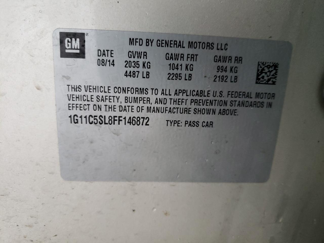Photo 10 from auction – 2015 CHEVROLET MALIBU 1LT with VIN 1G11C5SL8FF146872