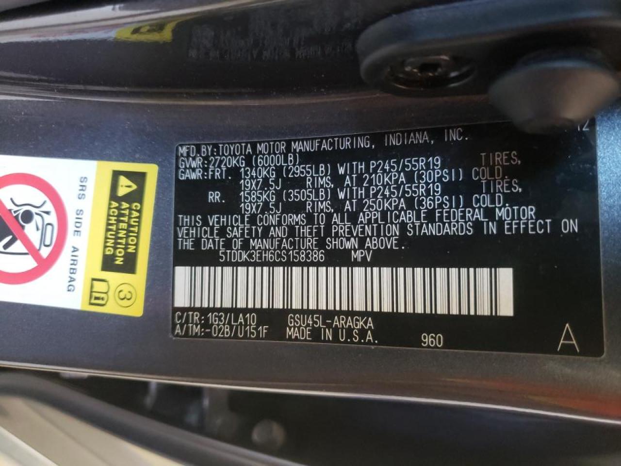 Photo 10 from auction – 2012 TOYOTA HIGHLANDER with VIN 5TDDK3EH6CS158386