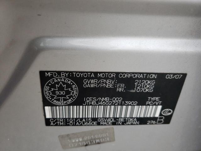 LEXUS ES 350 2007 with VIN JTHBJ46G272113902 - Photo from auction