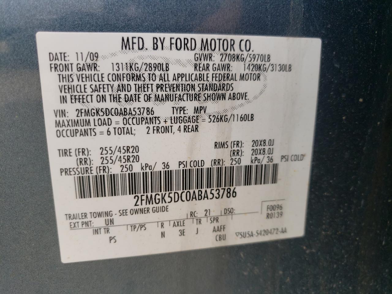 Photo 10 from auction – 2010 FORD FLEX LIMIT with VIN 2FMGK5DC0ABA53786