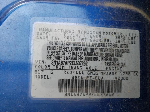 Photo 10 from auction – 2014 NISSAN SENTRA S with VIN 3N1AB7AP2EL637262