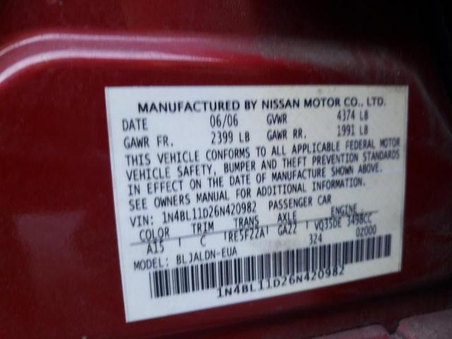 Photo 10 from auction – 2006 NISSAN ALTIMA SE with VIN 1N4BL11D26N420982